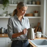 Femme choisissant un équipement de cuisine moderne dans une maison bien aménagée