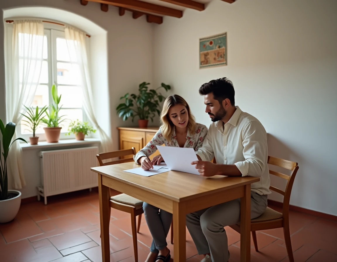 Jeune couple marocain signant un contrat de location dans un appartement à Marrakech