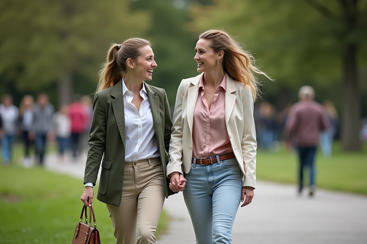 Fille et maman se promenant dans un parc urbain