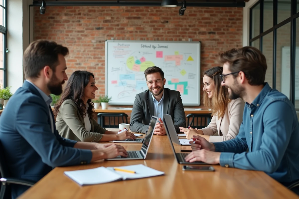 Groupe diversifié en brainstorming dans un espace de coworking
