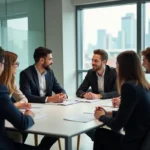 Groupe de professionnels en réunion dans un bureau moderne