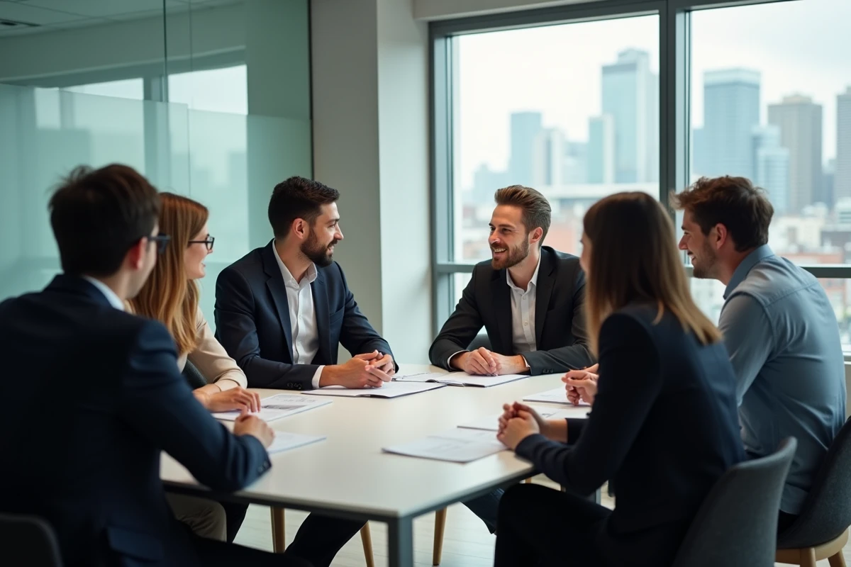 Groupe de professionnels en réunion dans un bureau moderne